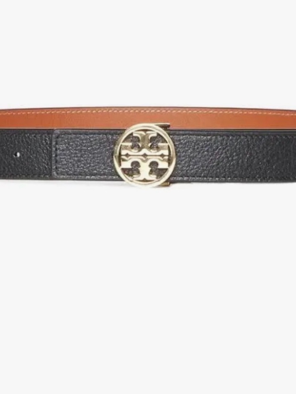 Tory Burch Reversible Black and Brown Leather Belt with Gold Logo Buckle